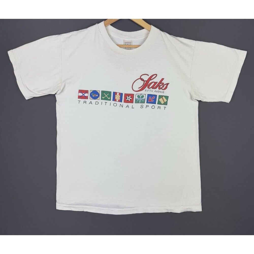 Vintage 90's Saks Fifth Avenue Traditional Sport Rare White Shirt Promo XL Art T